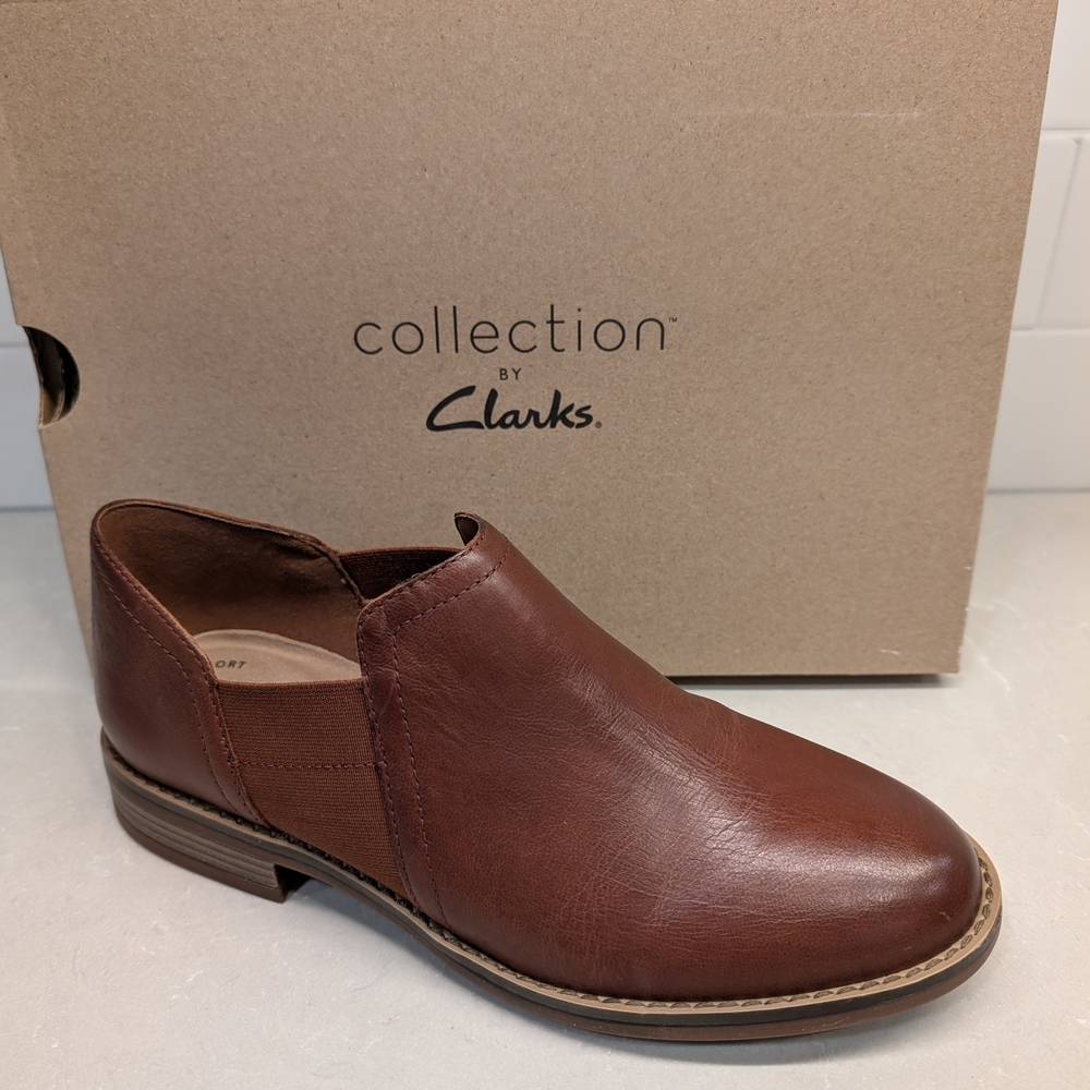 Clarks Brown Leather Slip-On Shoes